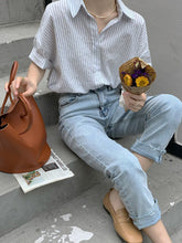 Striped Turn Down Collar Retro Shirt